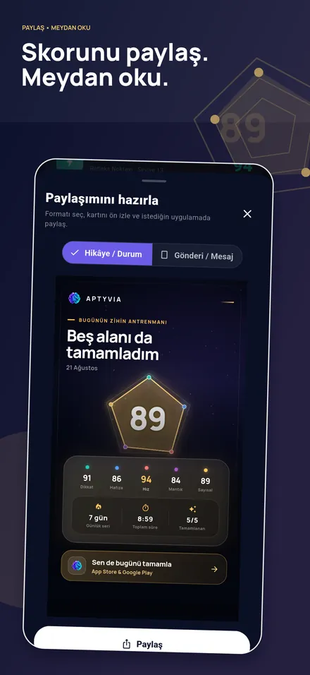 Skorunu paylaş. Meydan oku.